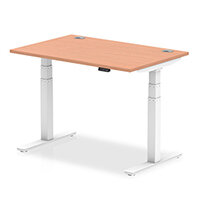 Air Electric Height Adjustable Rectangular Sit Stand Desk Portal Top W1200xD800xH660-1310mm Beech Top White Frame