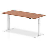 Air Electric Height Adjustable Rectangular Sit Stand Desk Portal Top W1800xD800xH660-1310mm Walnut Top White Frame