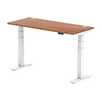 Air Electric Height Adjustable Rectangular Sit Stand Desk Portal Top W1400xD600xH660-1310mm Walnut Top White Frame