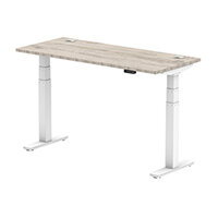 Air Electric Height Adjustable Rectangular Sit Stand Desk Portal Top W1400xD600xH660-1310mm Grey Oak Top White Frame