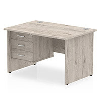 Impulse Rectangular Office Desk W1200xD800xH730mm Panel End Legs Grey Oak - Supplied With Matching 3-Drawer Fixed Pedestal