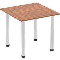Impulse Square Table W800mm Walnut Top Brushed Aluminium Post Leg