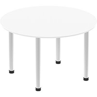Impulse Round Meeting Table W1200mm White Top Brushed Aluminium Post Leg