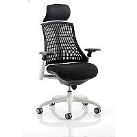 Flex Task Operator Office Chair White Frame Black Fabric Seat With Black Back With Arms & Headrest Flex Task Operator Office Chair White Frame Black Fabric Seat With Black Back With Arms & Headrest