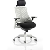 Flex Task Operator Office Chair White Frame Black Fabric Seat With Moonstone White Back With Arms & Headrest Flex Task Operator Office Chair White Frame Black Fabric Seat With Moonstone White Back With Arms & Headrest
