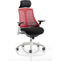 Flex Task Operator Office Chair White Frame Black Fabric Seat With Red Back With Arms & Headrest Flex Task Operator Office Chair White Frame Black Fabric Seat With Red Back With Arms & Headrest