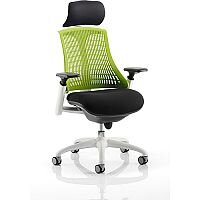 Flex Task Operator Office Chair White Frame Black Fabric Seat With Green Back With Arms & Headrest Flex Task Operator Office Chair White Frame Black Fabric Seat With Green Back With Arms & Headrest
