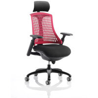 Flex Task Operator Office Chair Black Frame With Black Fabric Seat Red Back With Arms & Headrest