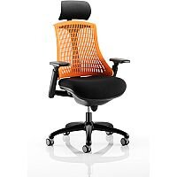 Flex Task Operator Office Chair Black Frame With Black Fabric Seat Orange Back With Arms & Headrest Flex Task Operator Office Chair Black Frame With Black Fabric Seat Orange Back With Arms & Headrest