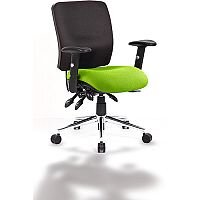 Chiro Medium Back Black Task Operator Chair With Bespoke Myrrh Green Colour Seat & Height Adjustable Arms 24/7 Task Usage, Adjustable pump up lumbar, Height Adjustable Back Rest, 3 Lever Mechanism, Gas lift tested up to 150kg