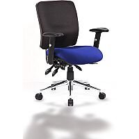 Chiro Medium Back Black Task Operator Chair With Bespoke Stevia Blue Colour Seat & Height Adjustable Arms 24/7 Task Usage, Adjustable pump up lumbar, Height Adjustable Back Rest, 3 Lever Mechanism, Gas lift tested up to 150kg