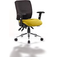 Chiro Medium Back Black Task Operator Chair With Bespoke Senna Yellow Colour Seat & Height Adjustable Arms 24/7 Task Usage, Adjustable pump up lumbar, Height Adjustable Back Rest, 3 Lever Mechanism, Gas lift tested up to 150kg