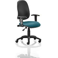 Eclipse I Lever Task Operator Office Chair With Height Adjustable Arms Black Back Kingfisher Green Seat, Weight Capacity: 150kg, Usage: 8 hours a day, Height Adjustment