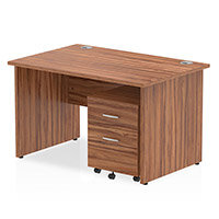 Impulse Rectangular Office Desk W1200xD800xH730mm Panel End Legs Walnut - Supplied With Matching 2 Drawer Mobile Pedestal