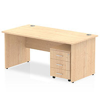 Impulse Rectangular Office Desk W1800xD800xH730mm Panel End Legs Maple - Supplied With Matching 3 Drawer Mobile Pedestal