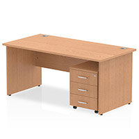 Impulse Rectangular Office Desk W1600xD800xH730mm Panel End Legs Oak - Supplied With Matching 3 Drawer Mobile Pedestal