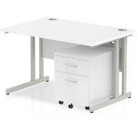 Impulse Rectangular Office Desk W1200xD800xH730mm Silver Double Cantilever Legs White Top - Supplied With Matching 2 Drawer Mobile Pedestal