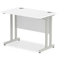 Impulse Rectangular Office Desk W1000xD600xH730mm Silver Double Cantilever Legs White Top