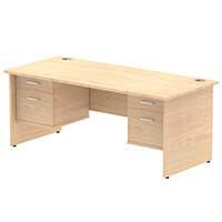 Impulse Rectangular Office Desk W1800xD800xH730mm Panel End Legs Maple - Supplied With 2 Matching 2-Drawer Fixed Pedestals