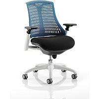 Flex Task Operator Office Chair White Frame Black Fabric Seat With Blue Back With Arms Flex Task Operator Office Chair White Frame Black Fabric Seat With Blue Back With Arms