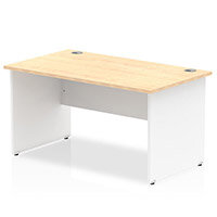 Impulse Rectangular Office Desk W1400xD800xH730mm White Panel End Legs Maple Top