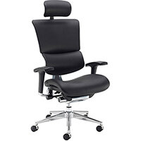 Dynamo Ergo leather posture chair with chrome base and head rest - black Dynamo Ergo leather posture chair with chrome base and head rest - black