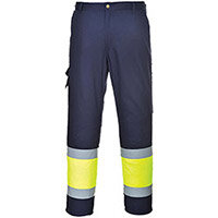 Portwest E049 Hi-Vis 2-Tone Combat Trousers Yellow & Navy Small (Regular Fit)