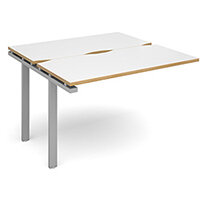Adapt II add on unit single 1200mm x 1200mm - silver frame, white top with oak edging Adapt II add on unit single 1200mm x 1200mm - silver frame, white top with oak edging
