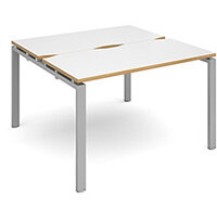 Adapt II back to back desks 1200mm x 1200mm - silver frame, white top with oak edging Adapt II back to back desks 1200mm x 1200mm - silver frame, white top with oak edging
