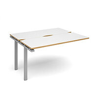Adapt II add on unit single 1400mm x 1200mm - silver frame, white top with oak edging Adapt II add on unit single 1400mm x 1200mm - silver frame, white top with oak edging