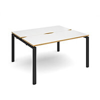 Adapt II back to back desks 1400mm x 1200mm - black frame, white top with oak edging Adapt II back to back desks 1400mm x 1200mm - black frame, white top with oak edging