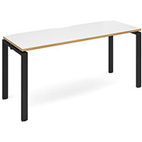 Adapt II single desk 1600mm x 600mm - black frame, white top with oak edging