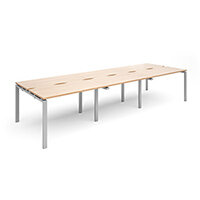 Adapt II triple back to back desks 3600mm x 1200mm - silver frame, beech top Adapt II triple back to back desks 3600mm x 1200mm - silver frame, beech top