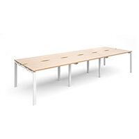 Adapt II triple back to back desks 3600mm x 1200mm - white frame, beech top