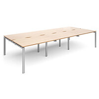 Adapt II triple back to back desks 3600mm x 1600mm - silver frame, beech top Adapt II triple back to back desks 3600mm x 1600mm - silver frame, beech top