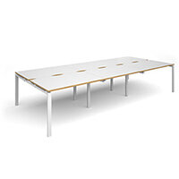 Adapt II triple back to back desks 3600mm x 1600mm - white frame, white top with oak edging