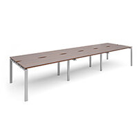 Adapt II triple back to back desks 4200mm x 1200mm - silver frame, walnut top Adapt II triple back to back desks 4200mm x 1200mm - silver frame, walnut top