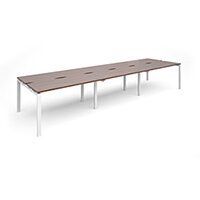 Adapt II triple back to back desks 4200mm x 1200mm - white frame, walnut top Adapt II triple back to back desks 4200mm x 1200mm - white frame, walnut top