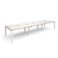 Adapt II triple back to back desks 4200mm x 1200mm - white frame, white top with oak edging Adapt II triple back to back desks 4200mm x 1200mm - white frame, white top with oak edging