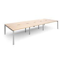 Adapt II triple back to back desks 4200mm x 1600mm - silver frame, beech top