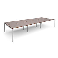 Adapt II triple back to back desks 4200mm x 1600mm - silver frame, walnut top Adapt II triple back to back desks 4200mm x 1600mm - silver frame, walnut top