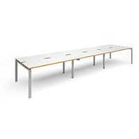 Adapt II triple back to back desks 4800mm x 1200mm - silver frame, white top with oak edging Adapt II triple back to back desks 4800mm x 1200mm - silver frame, white top with oak edging