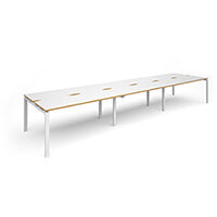 Adapt II triple back to back desks 4800mm x 1200mm - white frame, white top with oak edging Adapt II triple back to back desks 4800mm x 1200mm - white frame, white top with oak edging