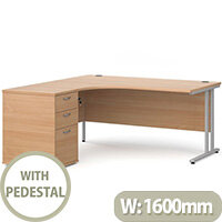 Maestro 25 WL left hand ergonomic desk 1600mm with white cantilever frame and desk high pedestal - beech Maestro 25 WL left hand ergonomic desk 1600mm with white cantilever frame and desk high pedestal - beech