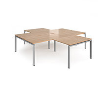 Adapt Back To Back 4 Desk Cluster 2800Mm X 1600Mm With 800Mm Return Desks - Silver Frame, Beech Top