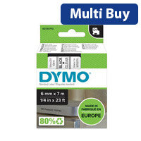 Dymo D1 Tape 43610, 6mm x 7m, Black on Clear (S0720770) - Transparent Label Tape for Discreet Labeling