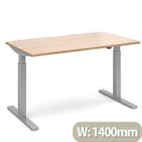 Elev8 Mono Height Adjustable Rectangular Sit-Stand Office Desk 1400mmx800mm With Silver Frame & Beech Top Elev8 Mono Height Adjustable Rectangular Sit-Stand Office Desk 1400mmx800mm With Silver Frame & Beech Top
