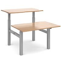 Elev8 Mono Height Adjustable Sit-Stand Back-To-Back Bench 2 Person Office Desk 1200mmx1650mm With Silver Frame & Beech Top Elev8 Mono Height Adjustable Sit-Stand Back-To-Back Bench 2 Person Office Desk 1200mmx1650mm With Silver Frame & Beech Top