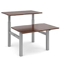 Elev8 Mono Height Adjustable Sit-Stand Back-To-Back Bench 2 Person Office Desk 1200mmx1650mm With Silver Frame & Walnut Top Elev8 Mono Height Adjustable Sit-Stand Back-To-Back Bench 2 Person Office Desk 1200mmx1650mm With Silver Frame & Walnut Top