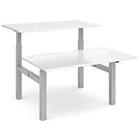 Elev8 Mono Height Adjustable Sit-Stand Back-To-Back Bench 2 Person Office Desk 1400mmx1650mm With Silver Frame & White Top Elev8 Mono Height Adjustable Sit-Stand Back-To-Back Bench 2 Person Office Desk 1400mmx1650mm With Silver Frame & White Top